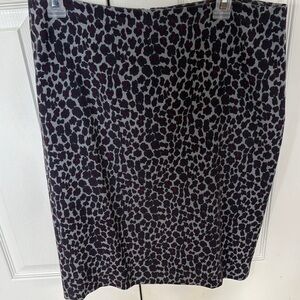 Talbots Grey and Black Leopard Midi Skirt with Burgundy Accents